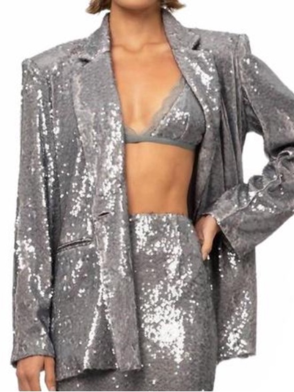 NONchalant Sylvie Quick Silver Sequin Blazer Jacket NWTs sz Small